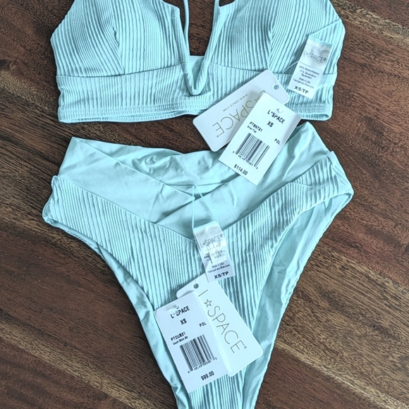 NWT L*space set Rib Siren Bikini Top & Rib Court Bikini Bottom in Pool XS - Picture 6 of 6